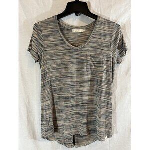 Prana Women’s XS Gray Multicolor Striped Activewear V-Neck Shirt